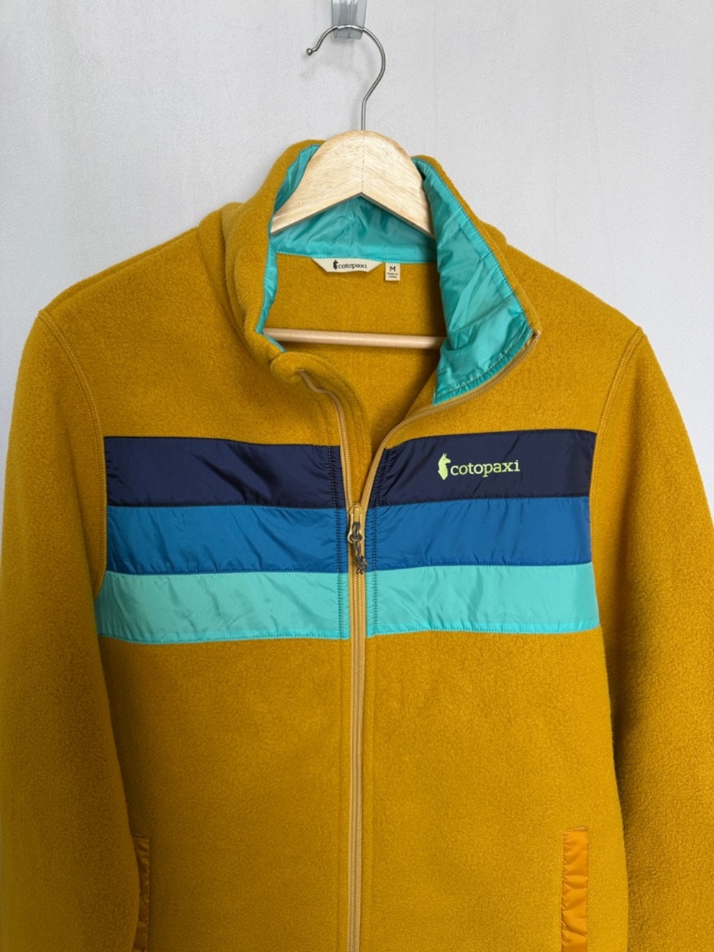 Cotopaxi Women's Teca Mustard Full Zip Fleece Jacket Size M Navy Teal Stripes - Picture 3 of 13